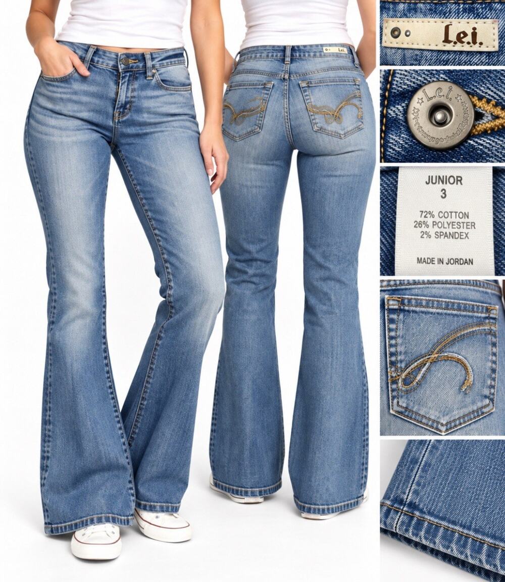 Y2K Indie Sleaze l.e.i. Sophia Hipster Flare Jeans Size 3 Light Wash Low Rise